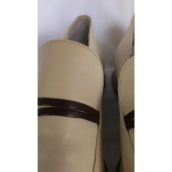 Renouard Plancoet Women's Bone White Tan Wooden Button Loafers Size 41 - US 10.5 - Picture 4 of 9